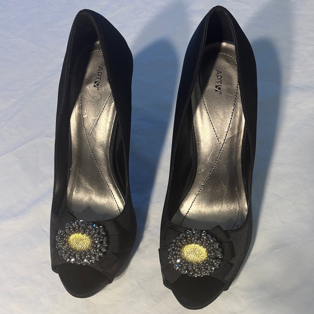 Apt. 9 Black Heels with Embellished Peep Toe